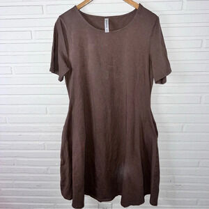 Zenana Premium Mocha Short Sleeve T-Shirt Fit and Flare Pocket Dress, Women’s XL